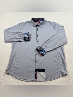 Au Noire shirt men’s Sz 6/2XL geometric gray flip cuffs button down long sleeves